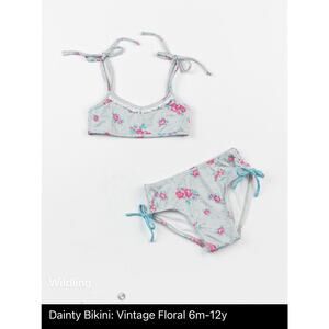 Wildling Well Dressed Wolf Bikini Set Blue Picnic Floral Swim Size 11/12 NWT